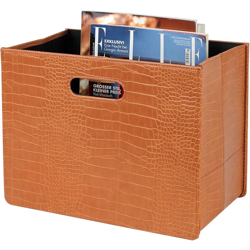 Home Office Or - Brązowy drewniany organizer na czasopisma i